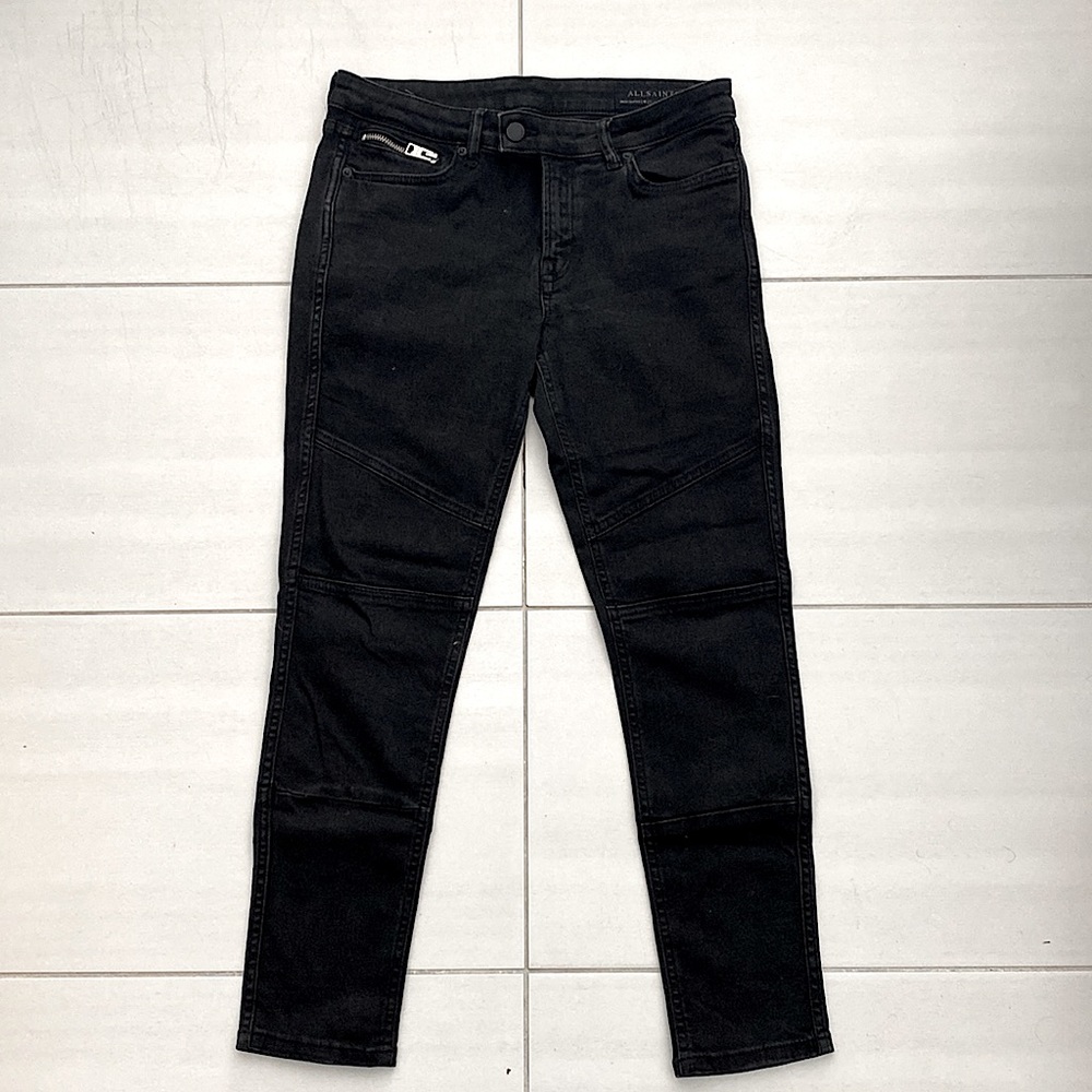 All saints black biker cropped denim
